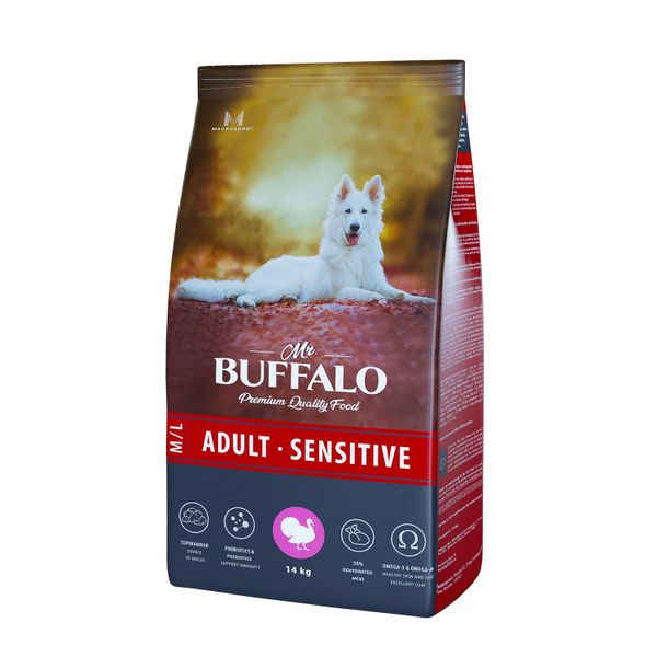 Корм сухой для собак средних и крупных пород индейка Adult M/L Sensitive Mr.Buffalo 14кг фото №2