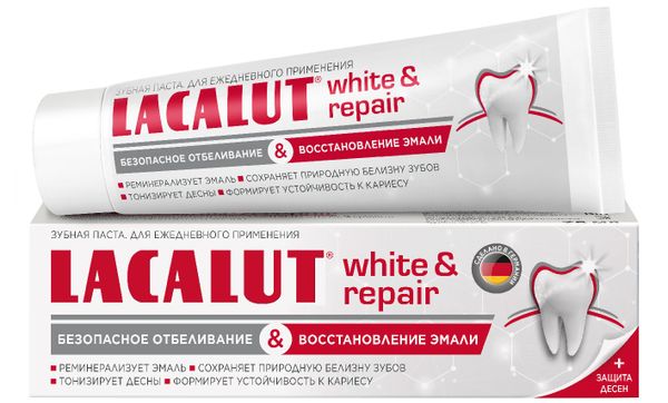 Паста Lacalut (Лакалют) зубная White & Repair 75 мл Dr.Theiss Naturwaren GmbH 572641 Паста Lacalut (Лакалют) зубная White & Repair 75 мл - фото 1