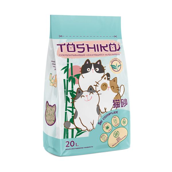 Наполнитель древесный комкующийся зеленый чай Toshiko 7,6кг 20л наполнитель минеральный комкующийся котяра с активированным углем 20 л