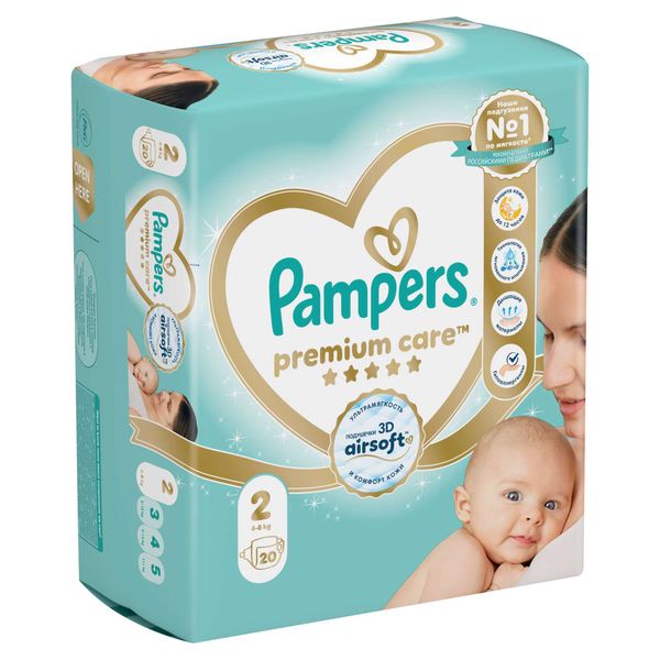 Подгузники Pampers Памперс Premium Care р2 4-8 кг 20 шт 1063₽