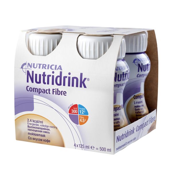 Смесь жидкая высококалорийная с пищевыми волокнами вкус кофе Compact Fibre Nutridrink/Нутридринк бут. 125мл 4шт