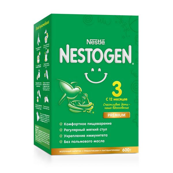 Смесь сухая молочная 12+мес Premium 3 Nestogen/Нестожен 600г нан 2 оптипро молочная смесь с пробиотиками с 6 мес 400г