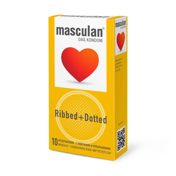 Презервативы с колечками и пупырышками Ribbed+Dotted Masculan/Маскулан 10шт цена и фото