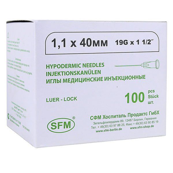 Игла одноразовая стерильная 1,10 х 40 мм (19G) SFM Hospital/СФМ Госпиталь 100шт SFM Hospital Products GmbH