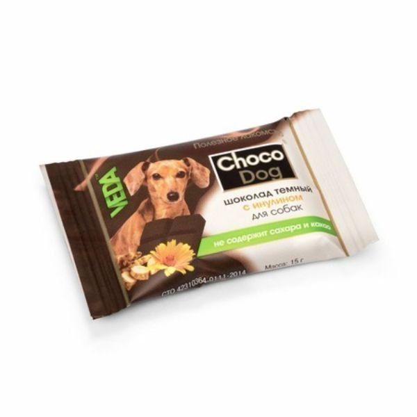 Лакомство для собак шоколад темный с инулином Choco Dog Veda 15г лакомство для собак titbit нога говяжья малая 737г