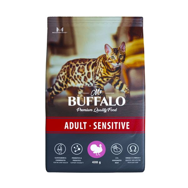 Корм сухой для кошек индейка Adult Sensitive Mr.Buffalo 400г консервы для собак mr buffalo adult говядина с рисом 400г