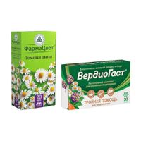 1X Ромашки цветки ф/п 1,5г 20шт + 1X ВердиоГаст растительный комплекс капсулы 0,35г 30шт