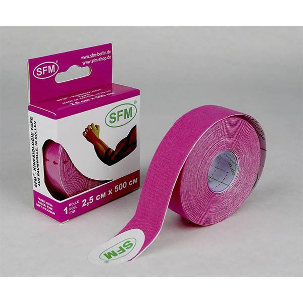 Лента (тейп) кинезиологическая SFM-plaster на хлопковой основе в рулоне 2,5см х 500см цвет розовый №1