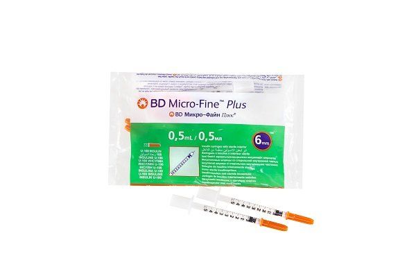 Шприц BD Micro-Fine Плюс инсулиновый 0,5 мл U-100 с иглой 0,25х6мм (31G) №10 (324904)