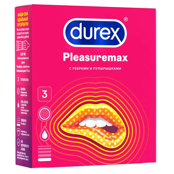 Презервативы Durex (Дюрекс) Pleasuremax с рельефными полосками и точечной структурой 3 шт. Рекитт Бенкизер Хелскэар (ЮК) Лтд