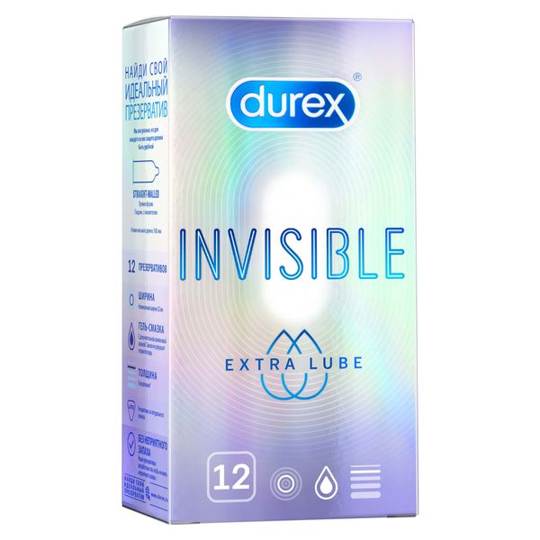 Презервативы из натурального латекса Extra Lube Invisible Durex/Дюрекс 12шт аптека презервативы дюрекс durex элит сверхтонкие n3