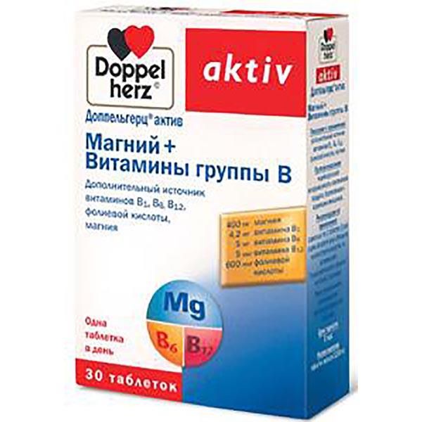 Магний+Витамины группы B Activ Doppelherz/Доппельгерц таблетки 1, 26г 30шт, Queisser Pharma, Германия  - купить