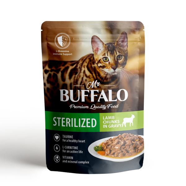 цена Пауч для кошек ягненок в соусе Sterilized Mr.Buffalo 85г