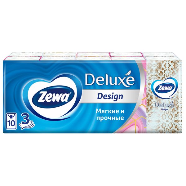 Платочки Zewa (Зева) бумажные Deluxe Design 10 шт. 10 упак. платочки zewa делюкс ромашка трехслойные 10 шт х 10 пачек
