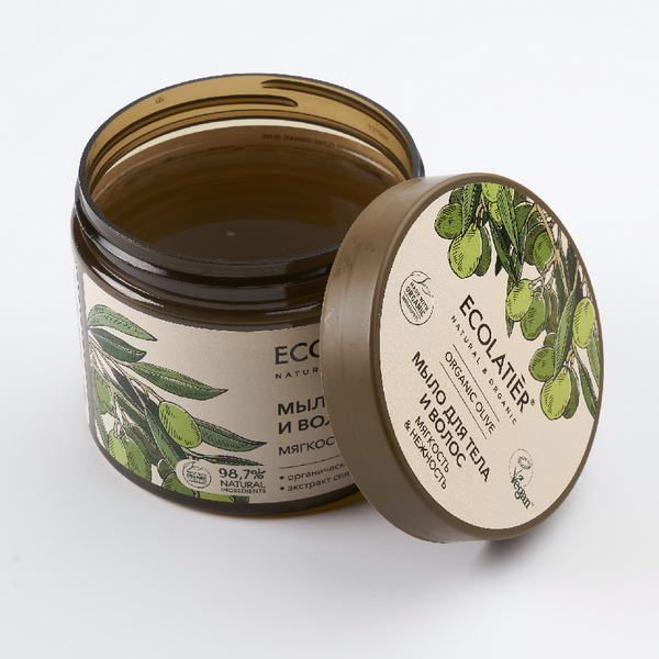 Мыло для тела и волос Мягкость & Нежность Серия Organic Olive, Ecolatier Green 350 мл фото №2