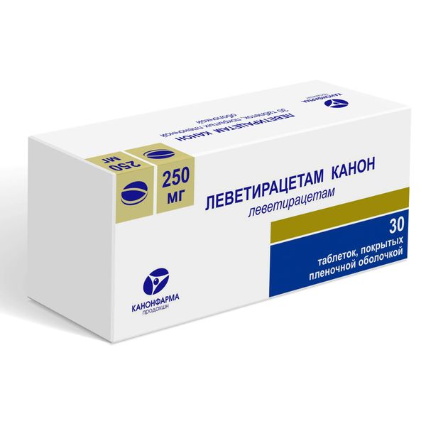 Леветирацетам-Канон таблетки п.п.о. 250мг 30 шт. ЗАО Канонфарма Продакшн 793157 - фото 1