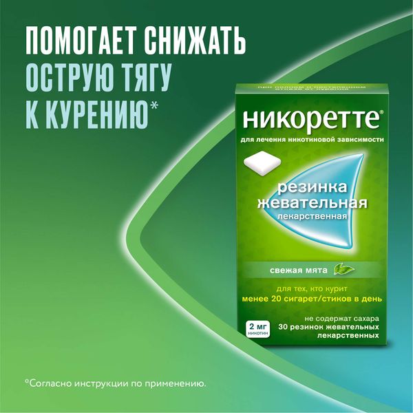 Никоретте вкус свежей мяты резинка жевательная 2мг 30шт фото №2