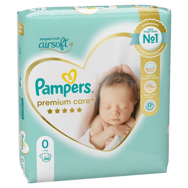 Подгузники для новорожденных Newborn Premium Care Pampers/Памперс 0-3кг 66шт