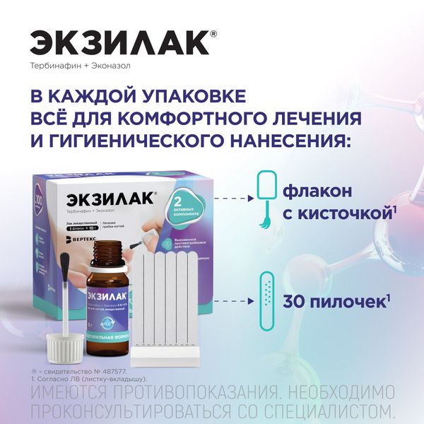 Экзилак лак для ногтей 4%+3% 10г+Пилочка для ногтей 30шт фото №5