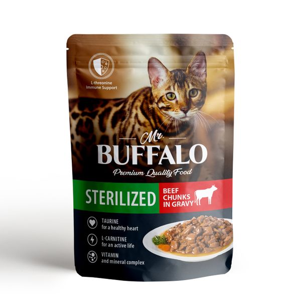 Пауч для кошек говядина в соусе Sterilized Mr.Buffalo 85г корм сухой для кошек лосось sterilized mr buffalo 400г