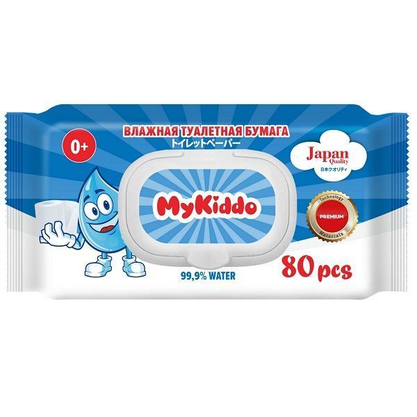Влажная туалетная бумага детская MyKiddo 80шт бумага упаковочная 70 100см детская сказка супергладкая инд уп