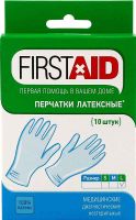 Перчатки смотровые нестерильные опудренные First Aid/Ферстэйд 10шт р.L