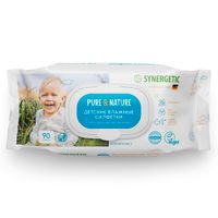 Салфетки влажные детские 0+ пантенол и овсяное молочко гипоаллергенные Pure&Nature Synergetic 90шт миниатюра фото №4