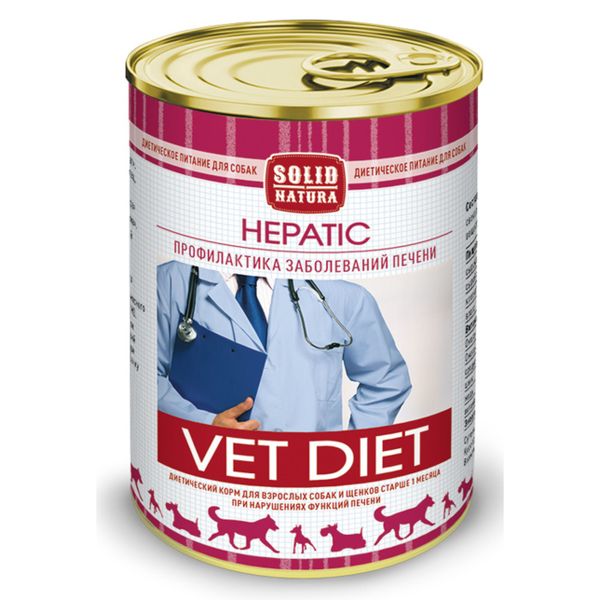 Корм влажный для собак диетический Hepatic VET Diet Solid Natura 340г консервы для собак родные корма мясное угощение перепелка 340г