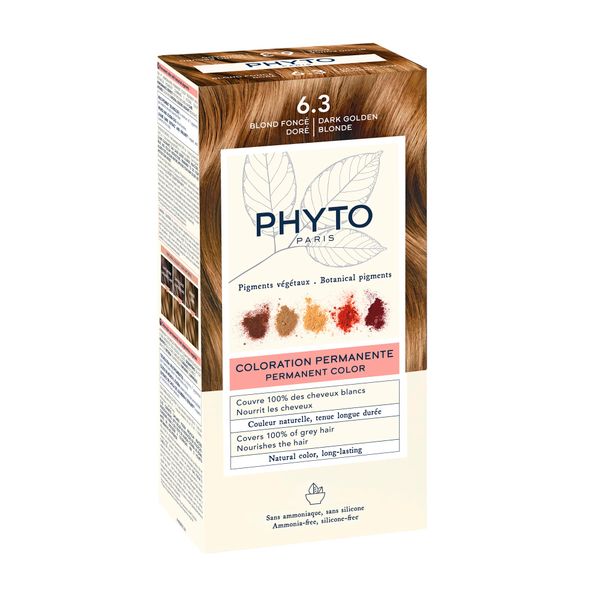 Набор Phyto/Фито: Краска-краска для волос 50мл тон 6.3 Темный золотистый блонд+Молочко 50мл+Маска-защита цвета 12мл+Перчатки