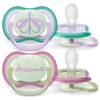 Соска-пустышка силиконовая ортодонтическая с футляром 0-6 мес. Ultra Air night Philips Avent 2шт (SCF376/19)