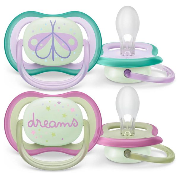 Соска-пустышка силиконовая ортодонтическая с футляром 0-6 мес Ultra Air night Philips Avent 2шт SCF37619 1012₽