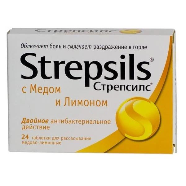 Стрепсилс мед и лимон таблетки для рассасывания 24шт