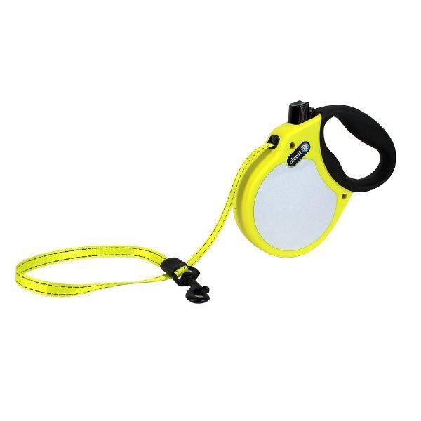Рулетка лента для собак весом до 30кг антискользящая ручка черный/желтый неон Visibility Alcott 5м (M) фото №2