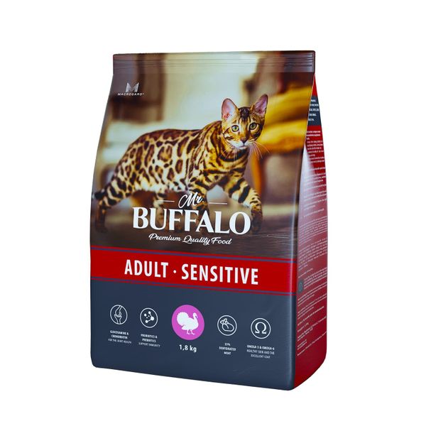 Корм сухой для кошек индейка Adult Sensitive Mr.Buffalo 1,8кг фото №2
