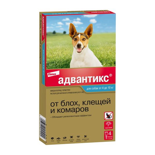 Адвантикс 100 капли на холку для собак 4-10кг 1,0млх4шт