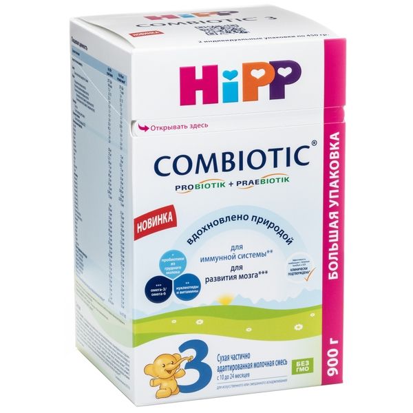 Смесь молочная сухая частично адаптированная для детей с 10 до 24 мес. HiPP/Хипп 3 Combiotic 900г смесь молочная сухая частично адаптированная для детей с 10 до 24 мес hipp хипп 3 combiotic 900г