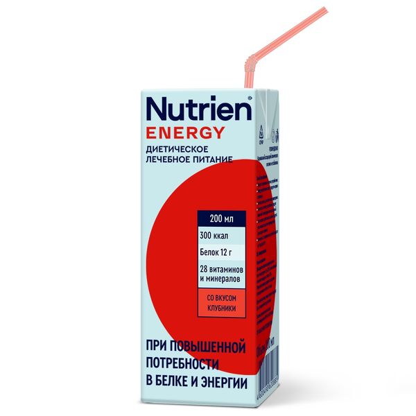 Диетическое лечебное питание вкус клубники Energy Nutrien/Нутриэн пак. 200мл лечебное питание nutrien diabet с нейтральным вкусом 4 шт по 200 мл