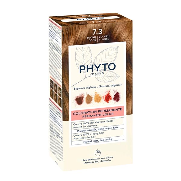 Набор Phyto/Фито: Краска-краска для волос 50мл тон 7.3 Золотистый блонд+Молочко 50мл+Маска-защита цвета 12мл+Перчатки