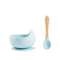 Набор посуды для детей Happy Baby/Хэппи Беби: Миска на присоске и ложка светло-голубой