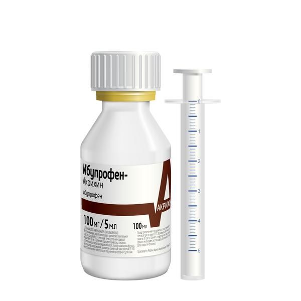 Ибупрофен-Акрихин со шприцем-дозатором апельсин суспензия для приема внутрь фл. 100мг/5мл 100г