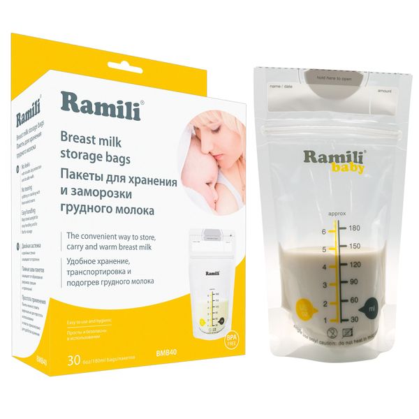 Пакеты для грудного молока Baby Ramili/Рамили 180мл 30шт (BMB40) Ramili