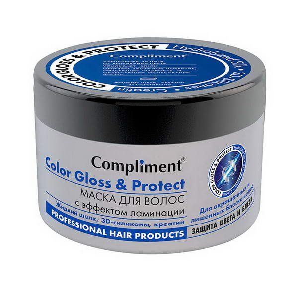 Маска для волос эфф. ламинац. c жид. шёлк., 3D-силик, креатином Color Gloss&Protect Compliment 500мл маска для волос compliment color gloss