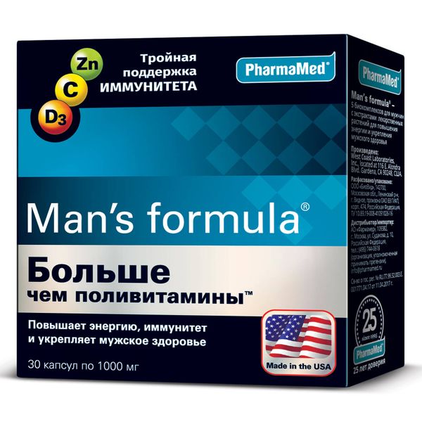 Man's formula (Мен-с формула) Больше чем поливитамины капсулы 1 г 30 шт. Pharmamed/West Coast Laboratories, Ins 1088555 Man's formula (Мен-с формула) Больше чем поливитамины капсулы 1 г 30 шт. - фото 1