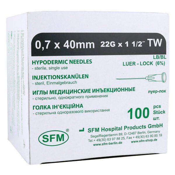 Игла одноразовая стерильная 0,70 х 40 мм (22G) SFM Hospital/СФМ Госпиталь 100шт SFM Hospital Products GmbH
