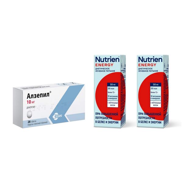 1X Алзепил таб. п/о плён. 10мг №28 + 2X НУТРИЭН Энергия стерилизованный для диетического (лечебного) питания с нейтральным вкусом 200мл