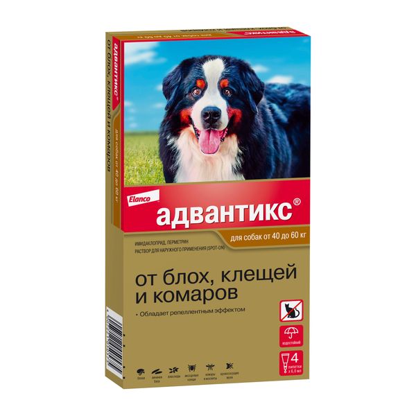 Адвантикс XXL капли на холку для собак 40-60кг 6,0млх4шт