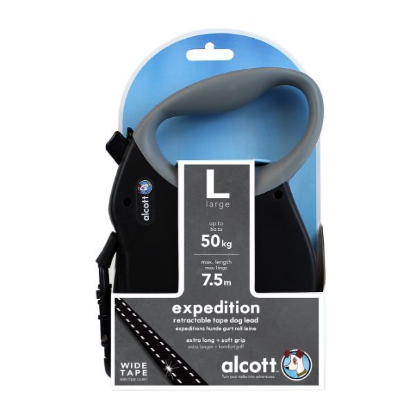 Рулетка лента для собак весом до 50кг антискользящая ручка черная Expedition Alcott 7,5м (L) фото №2