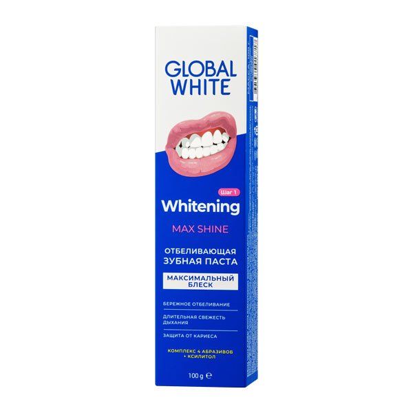 Купить Паста зубная отбеливающая Max shine Global White/Глобал вайт 100г, Зеленая Дубрава ЗАО, Россия