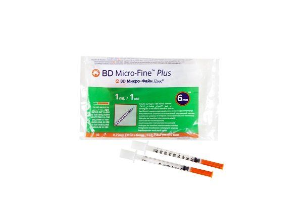 Шприц BD Micro-Fine Плюс инсулиновый 1 мл U-100 с иглой 0,25х6мм (31G) №10 (324905)