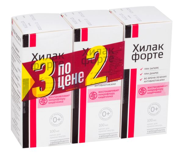 Хилак Форте капли для внутр. прим. 100мл 3шт